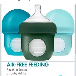 Silicone Baby Bottle Set - Green and Blue